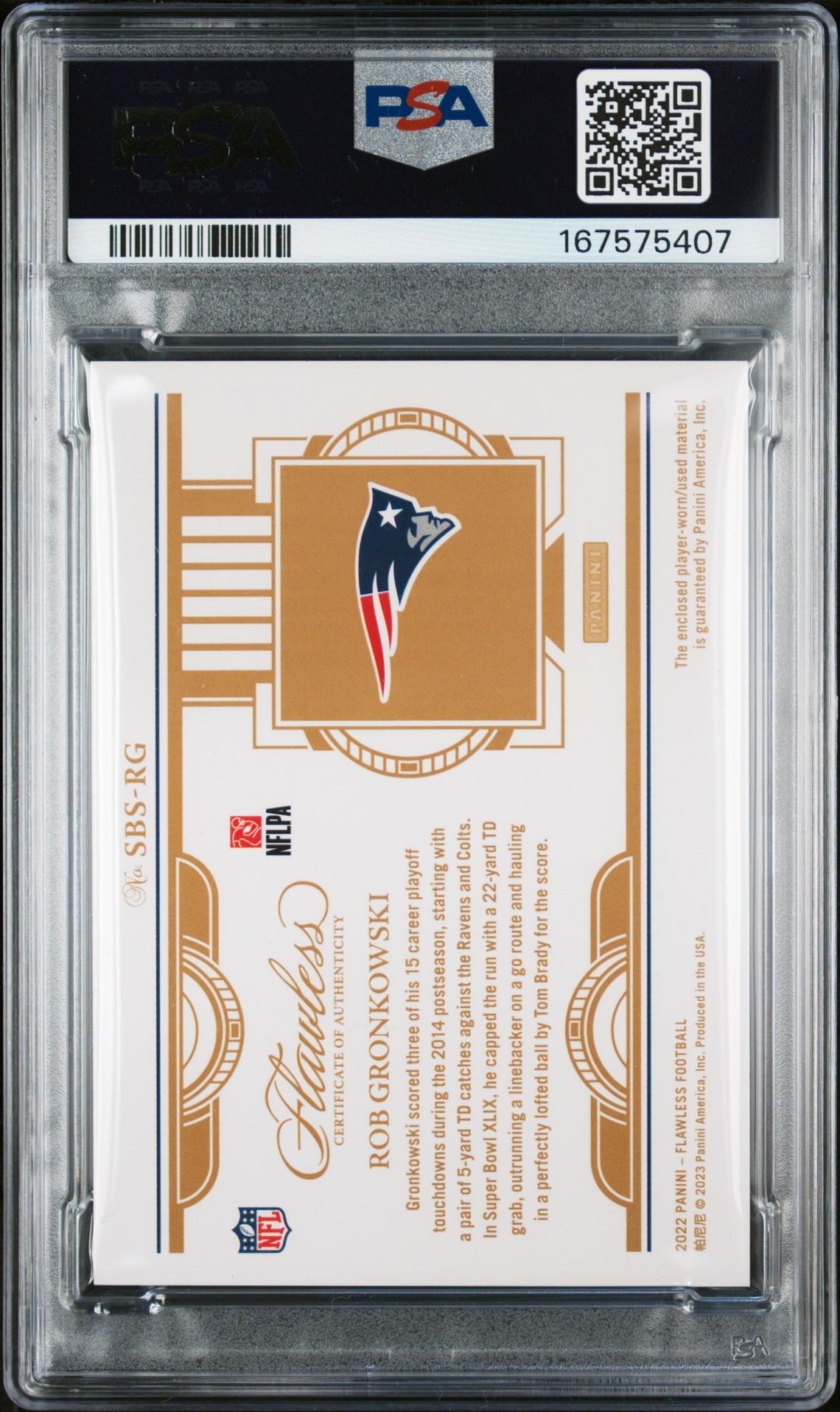 Rob Gronkowski 2022 Panini Flawless Super Bowl Patch PSA 9 Auto 10 /20-Powers Sports Memorabilia