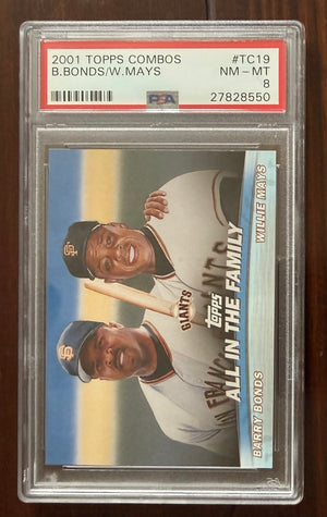 Barry Bonds Willie Mays 2001 Topps Combos All In The Family San Francisco Giants Baseball Card #TC19 Graded PSA 8 Cert #27828550-Powers Sports Memorabilia
