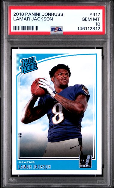 2019 Panini Donruss #317 Lamar Jackson RC Rookie PSA 10 Ravens 4-Powers Sports Memorabilia