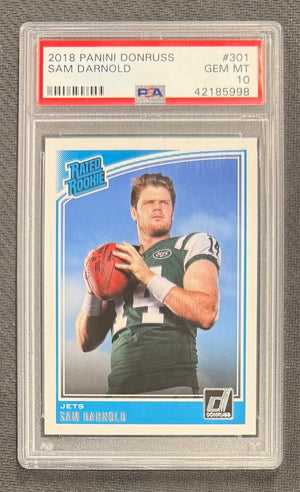 Sam Darnold 2018 Panini Donruss Football Rated Rookie Card #301 Graded PSA 10 Cert #42185998-Powers Sports Memorabilia