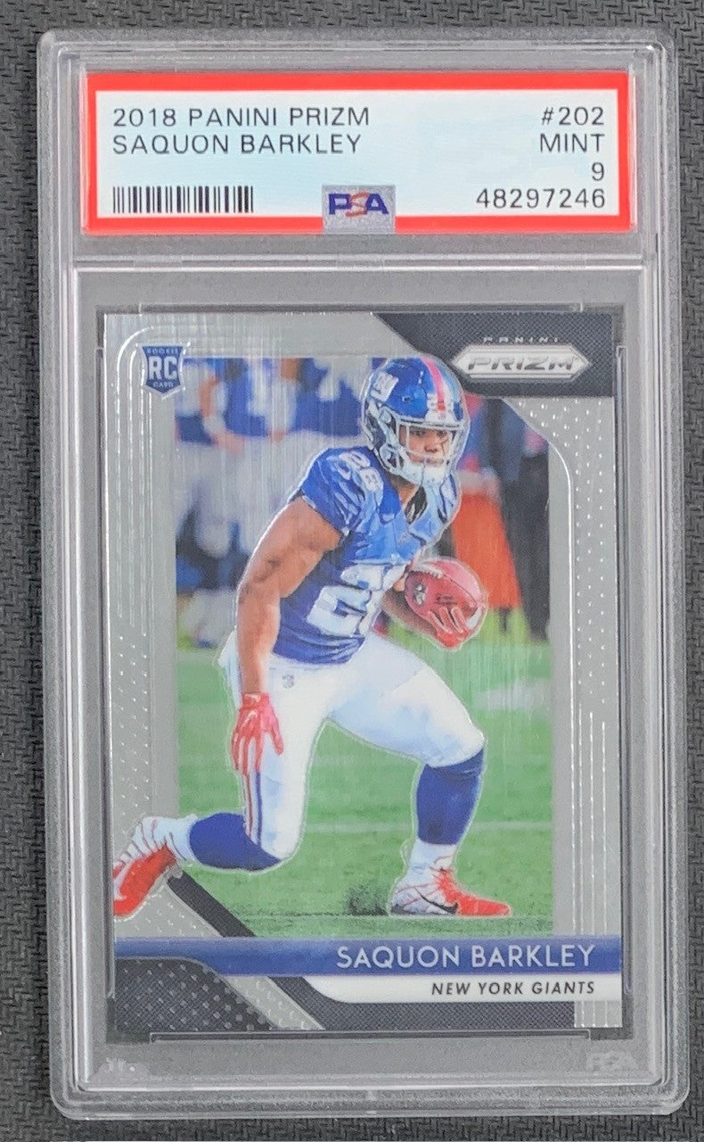 Saquon Barkley 2018 Panini Prizm Football Rookie Card #202 Graded PSA 9-Powers Sports Memorabilia