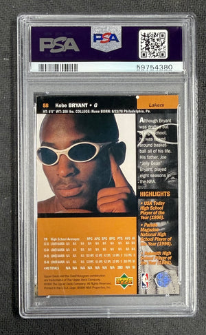 Kobe Bryant 1996 Upper Deck Los Angeles Lakers Basketball RC Rookie Card #58 Graded PSA 7 Cert #59754380-Powers Sports Memorabilia