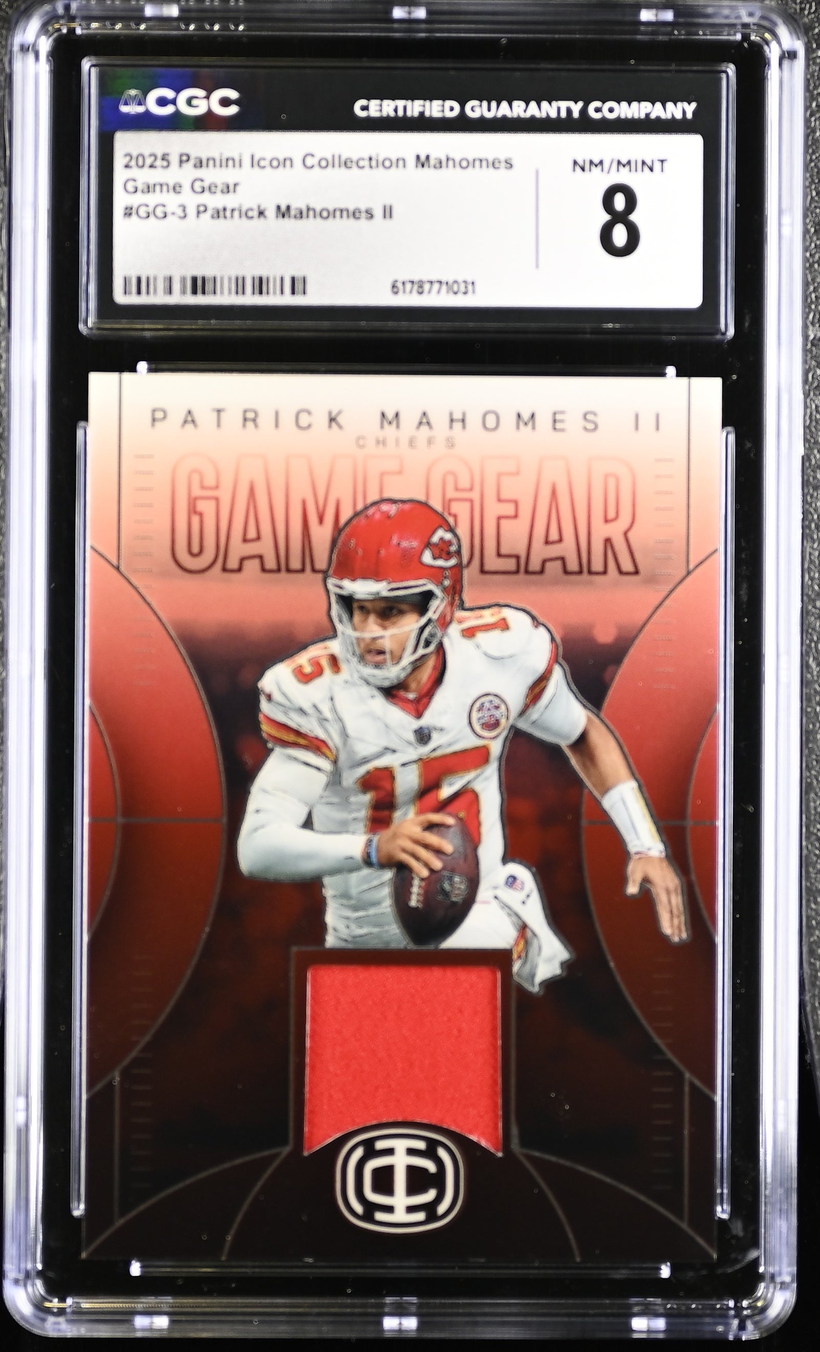 Patrick Mahomes II 2025 Panini Icon Patch Card #GG-3 CGC 8-Powers Sports Memorabilia