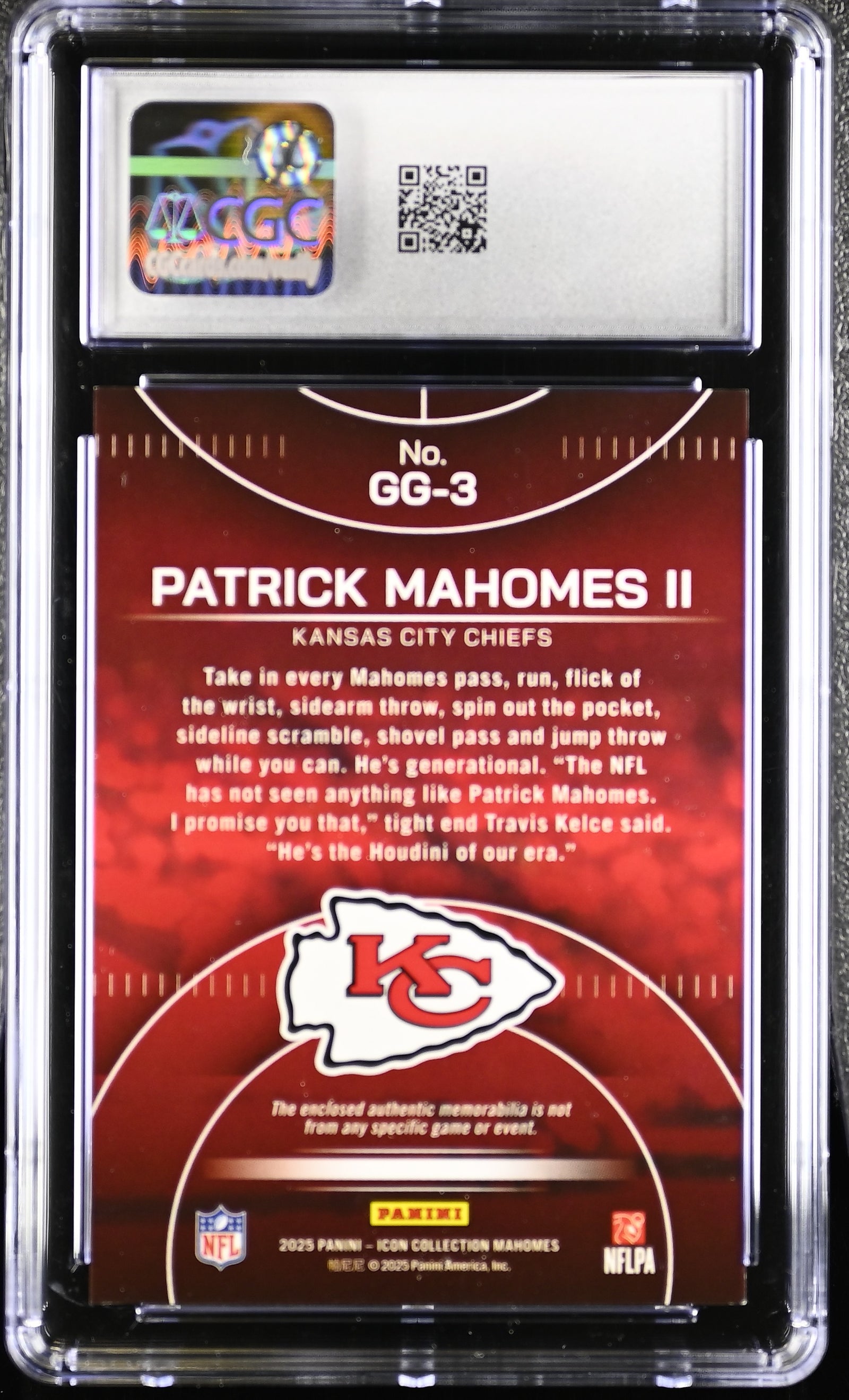 Patrick Mahomes II 2025 Panini Icon Patch Card #GG-3 CGC 8-Powers Sports Memorabilia