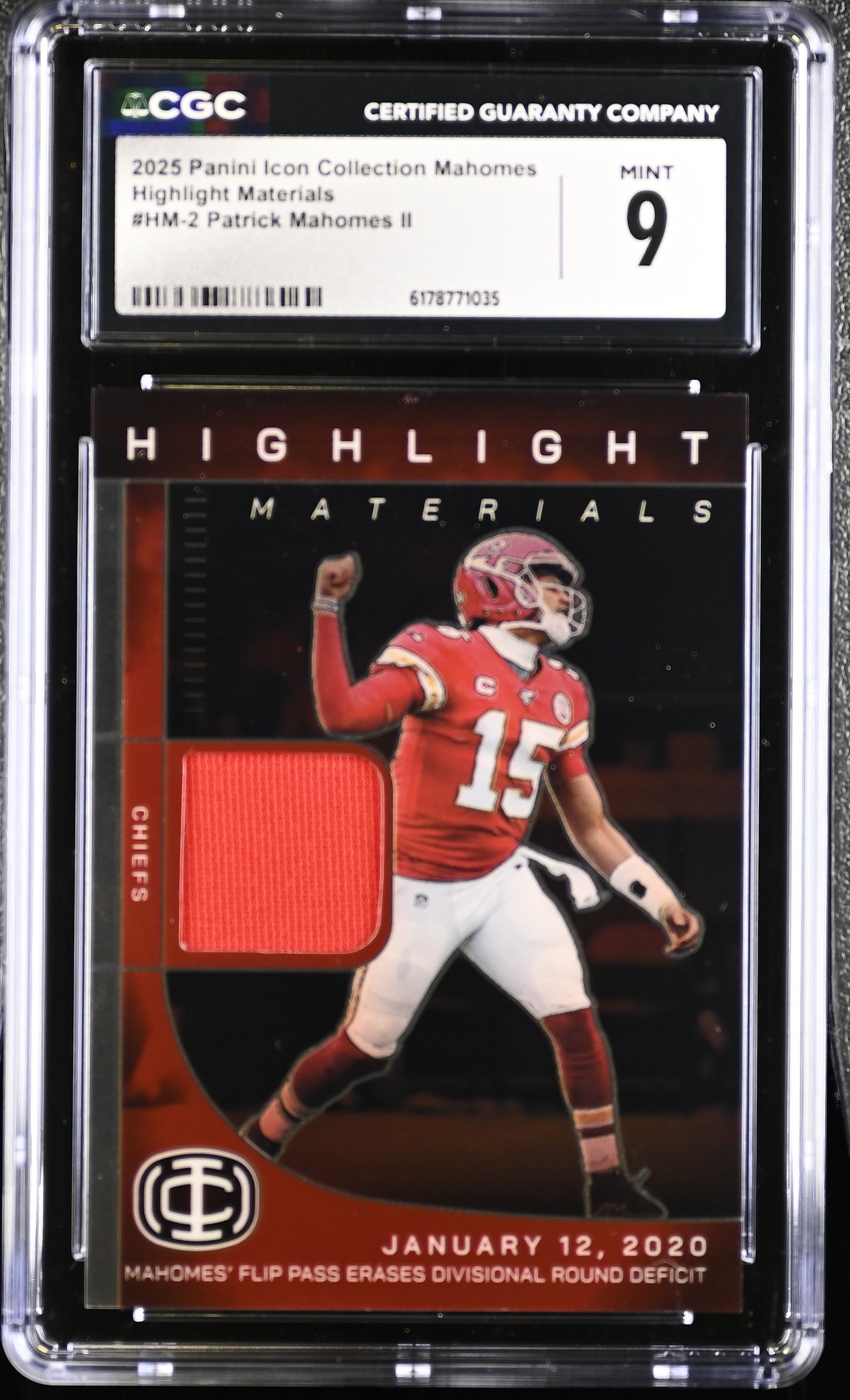 Patrick Mahomes II 2025 Panini Icon Patch Card #HM-2 CGC 9-Powers Sports Memorabilia