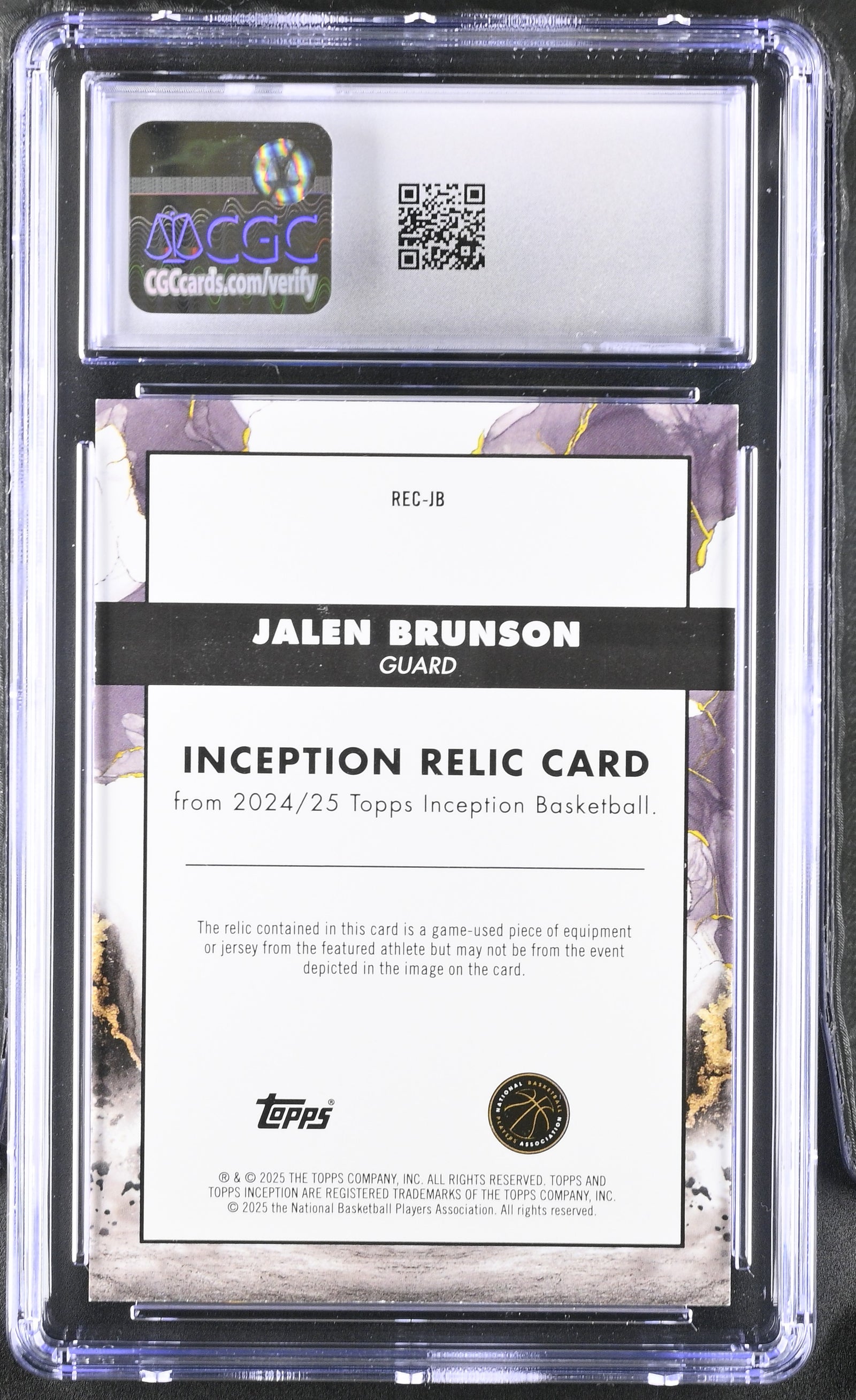 Jalen Brunson 2024 Topps Inception Game-Worn Jersey Card #REC-JB CGC 8.5-Powers Sports Memorabilia
