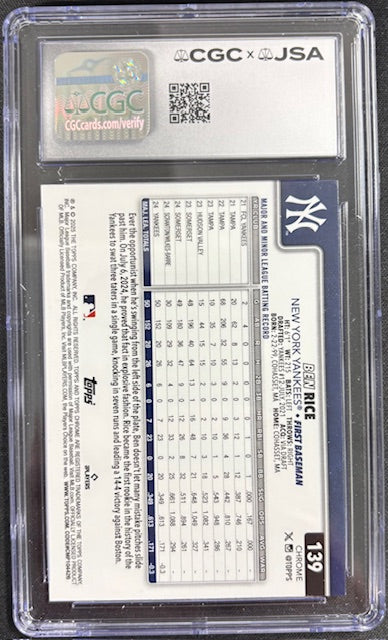 Ben Rice 2025 Topps Chrome Sepia Refractor Rookie Card #139 CGC 9 Auto 10 - additional image