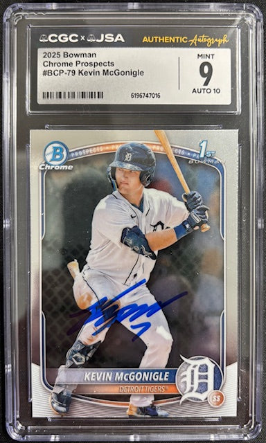 Kevin McGonigle 2025 Bowman Chrome Rookie Card #BCP-79 CGC 9 Auto 10
