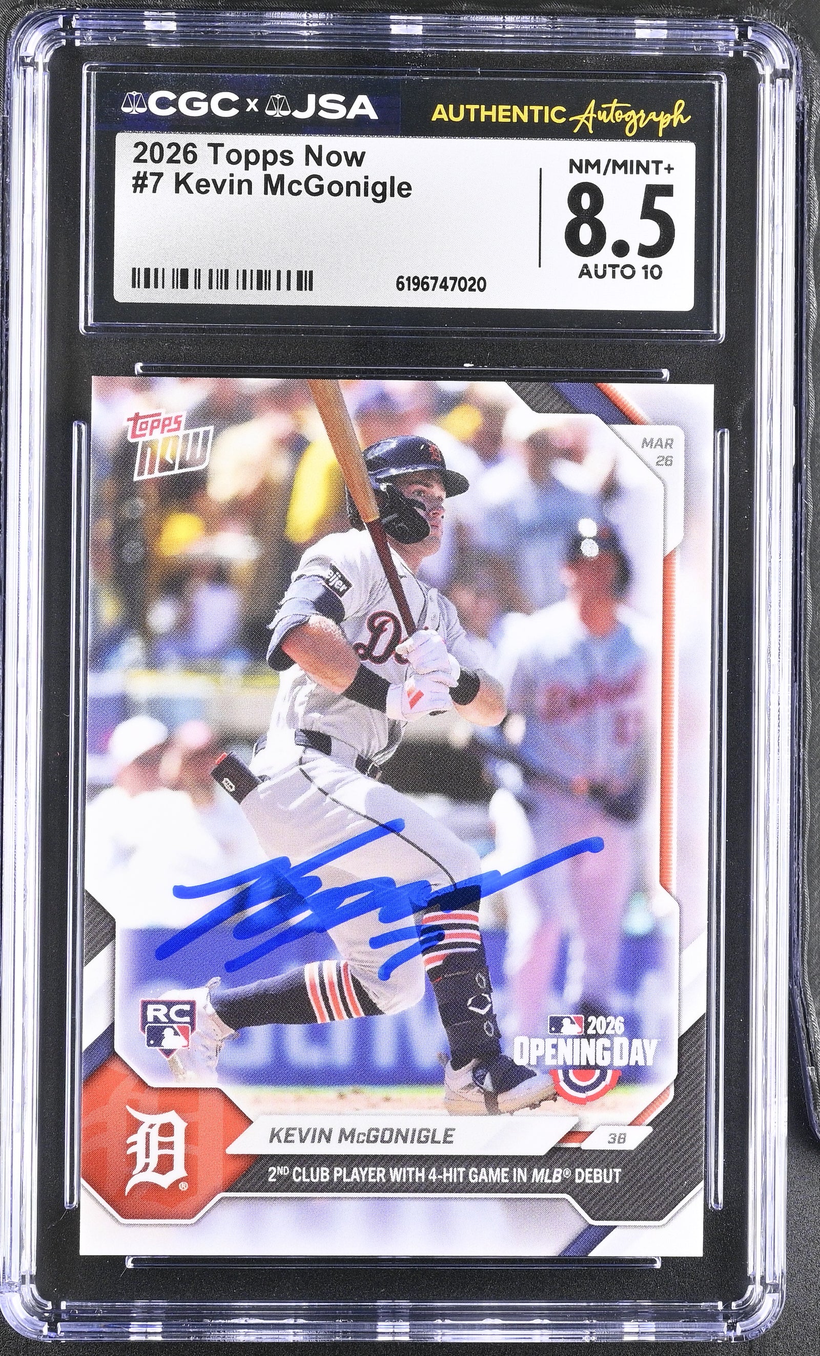 Kevin McGonigle 2026 Topps Now Rookie Card #7 CGC 8.5 Auto 10 747020-Powers Sports Memorabilia
