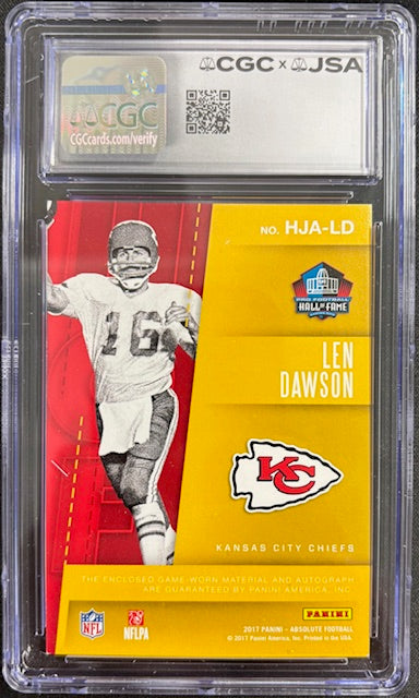 Len Dawson 2017 Panini Absolute Game Worn Jersey #HJA-LD CGC 8 Auto 10 /49-Powers Sports Memorabilia
