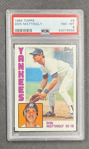 Don Mattingly 1984 Topps Baseball Rookie Card #8 Graded PSA 8 Cert #63076939-Powers Sports Memorabilia