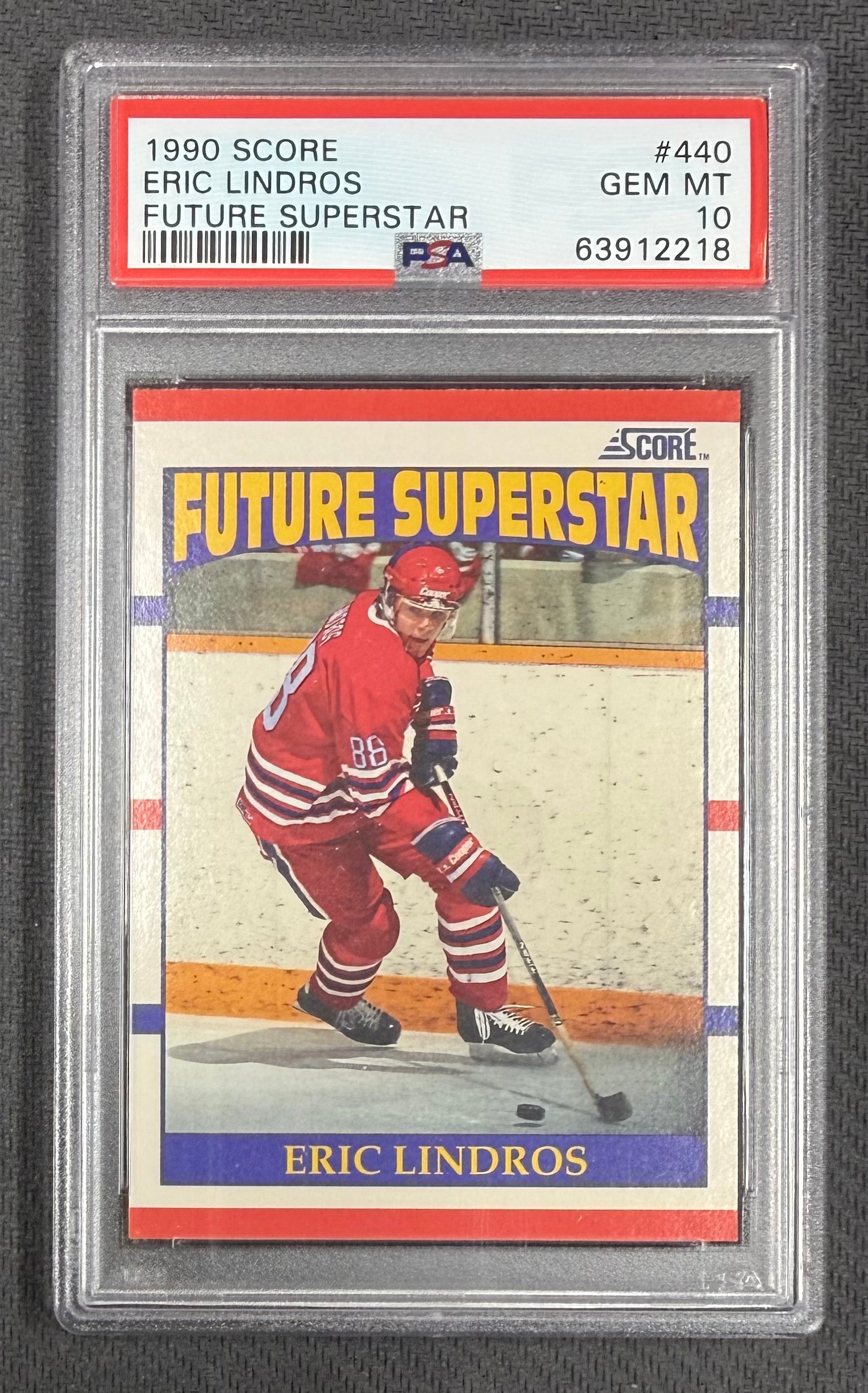 Eric Lindros 1990 Score Future Superstar Hockey RC Rookie Card #440 Graded PSA 10 Cert #63912218-Powers Sports Memorabilia