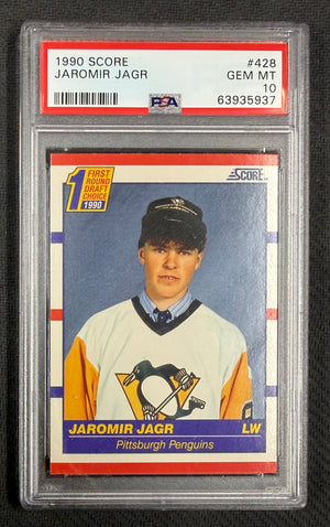 Jaromir Jagr 1990 Score Pittsburgh Penguins Hockey Rookie Card RC #428 Graded PSA 10 Cert #63935937