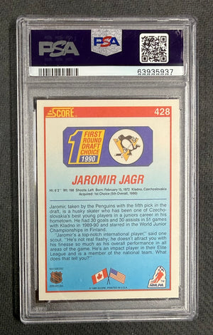 Jaromir Jagr 1990 Score Pittsburgh Penguins Hockey Rookie Card RC #428 Graded PSA 10 Cert #63935937