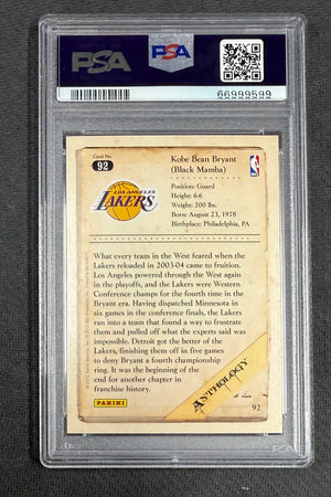 Kobe Bryant 2012 Panini Kobe Anthology Los Angeles Lakers Basketball Card #92 Graded PSA 10 Cert #66999599
