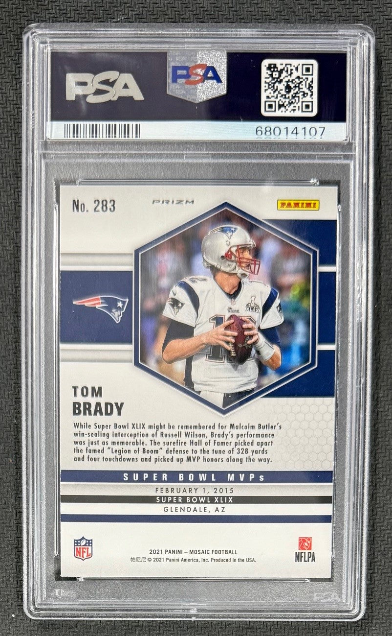 Tom Brady 2021 Panini Mosaic Reactive Blue Football Card #283 Graded PSA 10-Powers Sports Memorabilia
