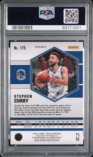 Stephen Curry 2020 Panini Mosaic Reactive Yellow Golden State Warriors Basketball Card #175 Graded PSA 10 Cert #69771831-Powers Sports Memorabilia