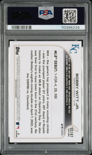 Bobby Witt Jr. 2022 Topps Update Rookie Debut Kansas City Royals Baseball RC Card #US187 Graded PSA 10 Cert #70396226-Powers Sports Memorabilia