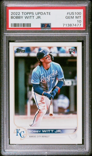 Bobby Witt Jr. 2022 Topps Update Kansas City Royals Baseball RC Rookie Card #US100 Graded PSA 10 Cert #71387477