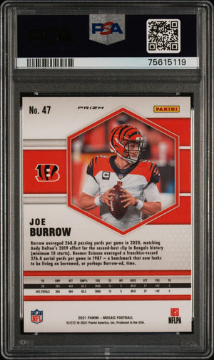 Joe Burrow 2021 Panini Mosaic Reactive Orange Football Card #47 Graded PSA 10-Powers Sports Memorabilia