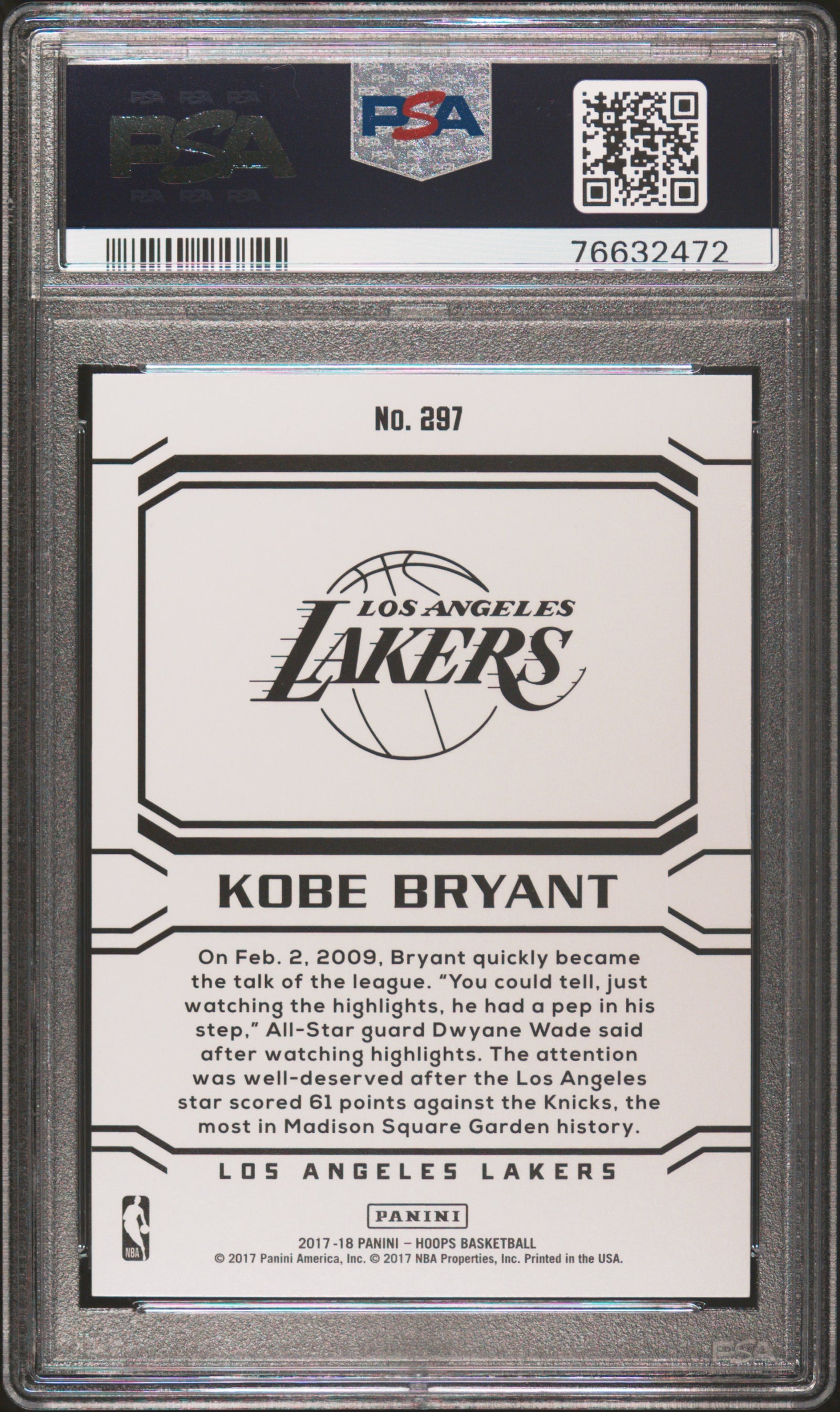 Kobe Bryant 2017 Panini Hoops Career Tribute Basketball Card #297 Graded PSA 10 Cert #76632472-Powers Sports Memorabilia
