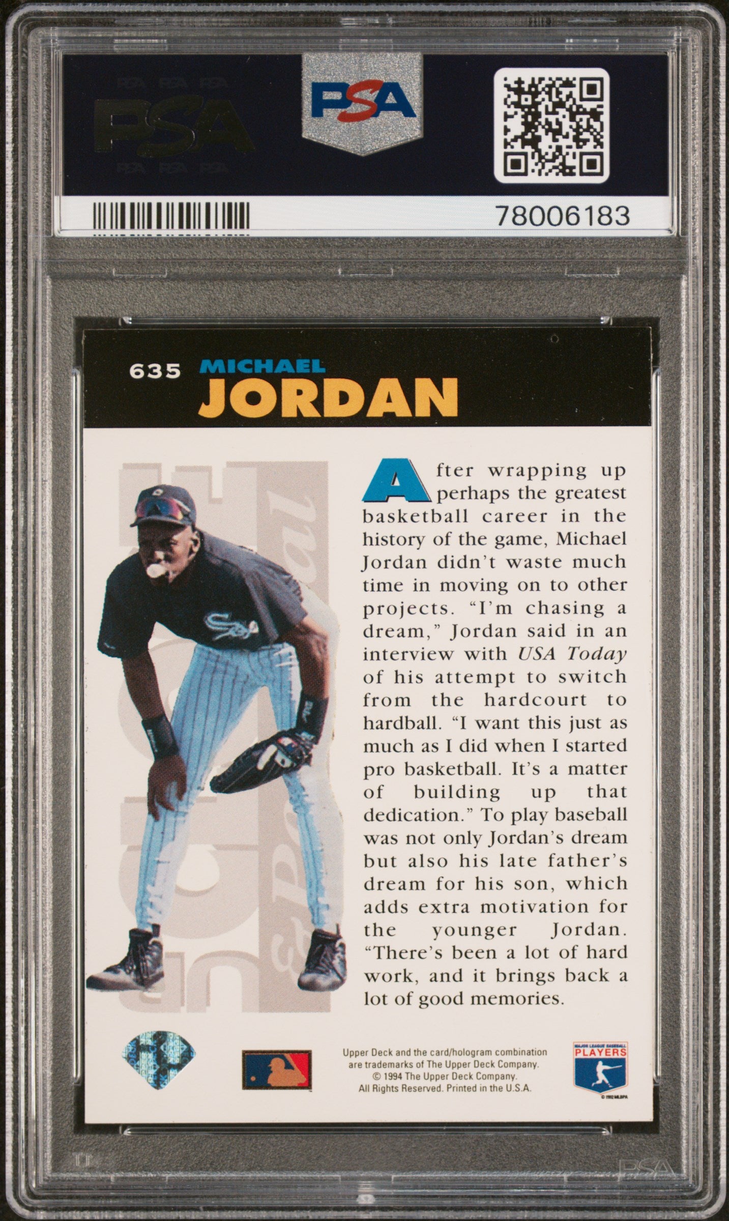 Michael Jordan 1994 Upper Deck Collectors Choice Basketball Card #635 PSA 9-Powers Sports Memorabilia