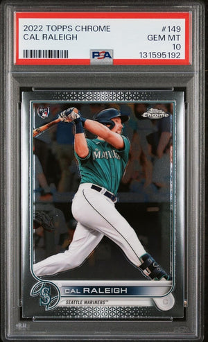 Cal Raleigh 2022 Topps Chrome Rookie Baseball Rookie Card #149 Graded PSA 10 Cert #131595192-Powers Sports Memorabilia