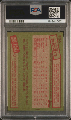 Kirby Puckett 1985 Topps Minnesota Twins Baseball RC Rookie Card #536 Graded PSA 8 Cert #84144502-Powers Sports Memorabilia