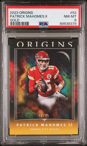 Patrick Mahomes II 2023 Panini Origins Gold Football Card #52 Graded PSA 8 24/25 Cert #89638379-Powers Sports Memorabilia