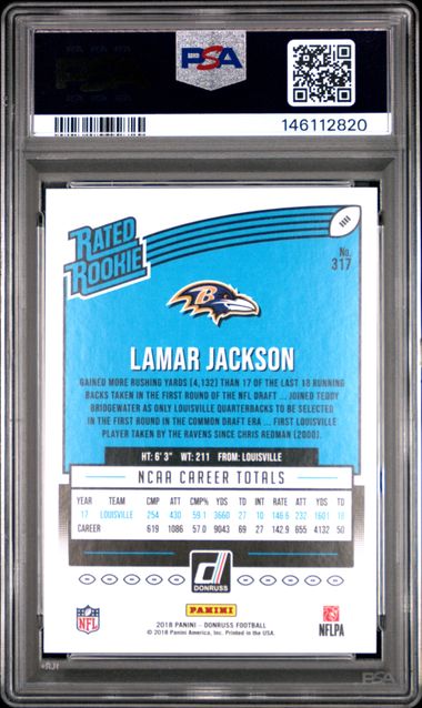 2019 Panini Donruss #317 Lamar Jackson RC Rookie PSA 10 Ravens 12-Powers Sports Memorabilia
