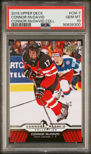 Connor McDavid 2015 Upper Deck Collection Hockey Rookie Card #CM-7 Graded PSA 10 Cert #90839300-Powers Sports Memorabilia
