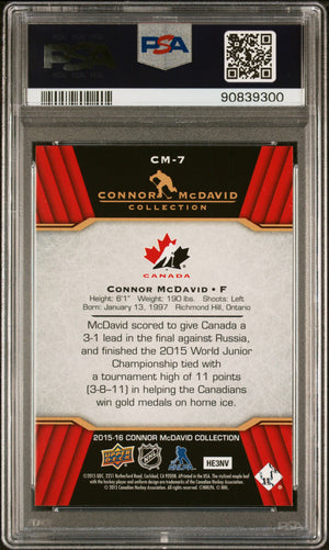 Connor McDavid 2015 Upper Deck Collection Hockey Rookie Card #CM-7 Graded PSA 10 Cert #90839300-Powers Sports Memorabilia