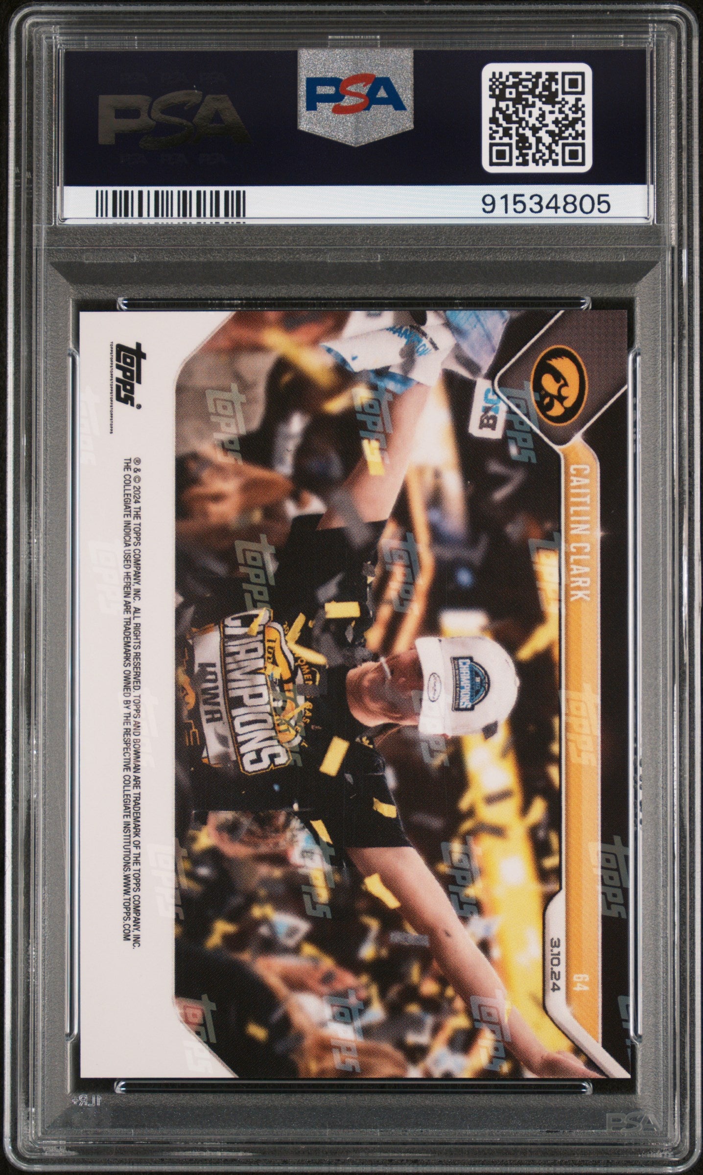 Caitlin Clark 2023 Bowman U Now Basketball Rookie Card #64 3 x Big Ten Champions Graded PSA 10 Cert #91534805-Powers Sports Memorabilia