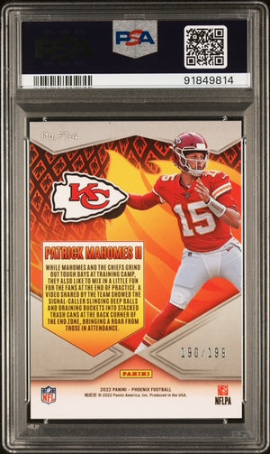 Patrick Mahomes II 2022 Panini Phoenix Flame Throwers Red Kansas City Chiefs Football Card #FT4 190/199 Graded PSA 10 Cert #91849814