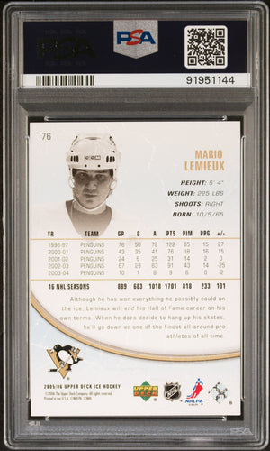 Mario Lemieux 2005 Upper Deck Ice Hockey Card #76 Graded PSA 10 Cert #91951144-Powers Sports Memorabilia