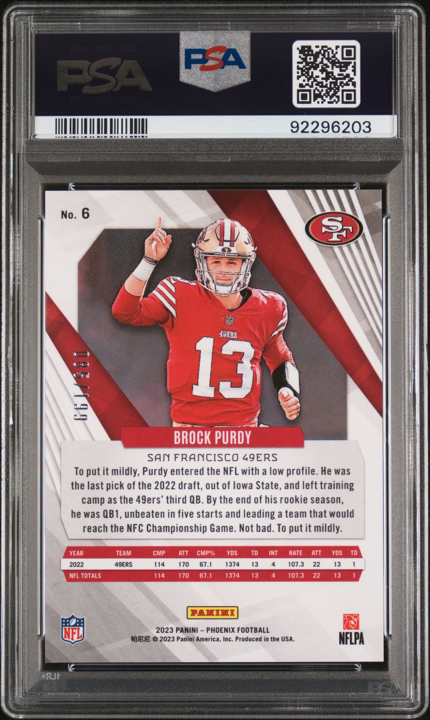 Brock Purdy 2023 Panini Phoenix Red Seismic Card #6 PSA 10 /199-Powers Sports Memorabilia