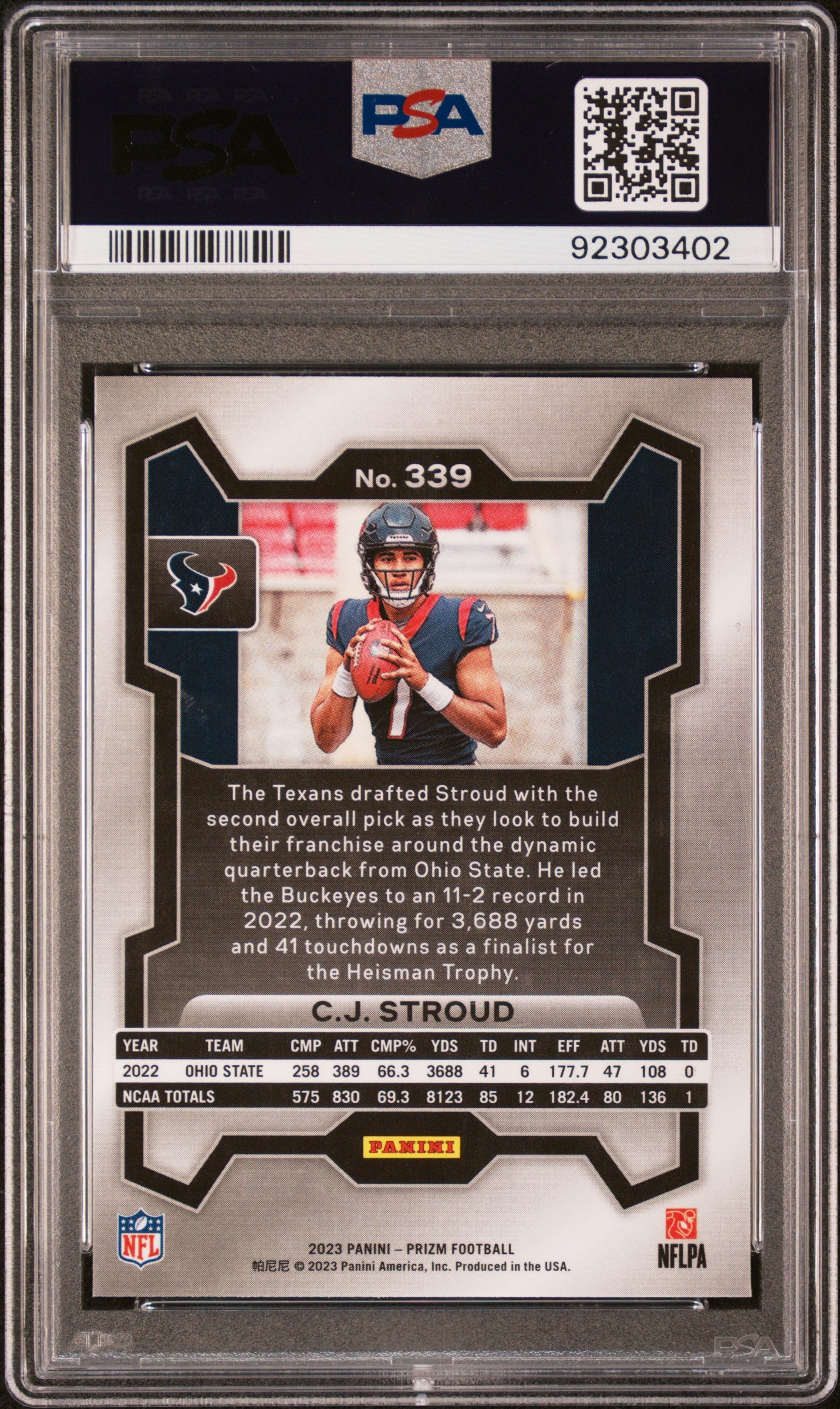 C.J. Stroud 2023 Panini Prizm RC Rookie Card #339 PSA 10-Powers Sports Memorabilia