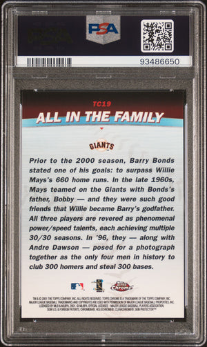 Barry Bonds Willie Mays 2001 Topps Chrome Combos All In The Family Card #TC19 Graded PSA 9 Cert #93486650-Powers Sports Memorabilia
