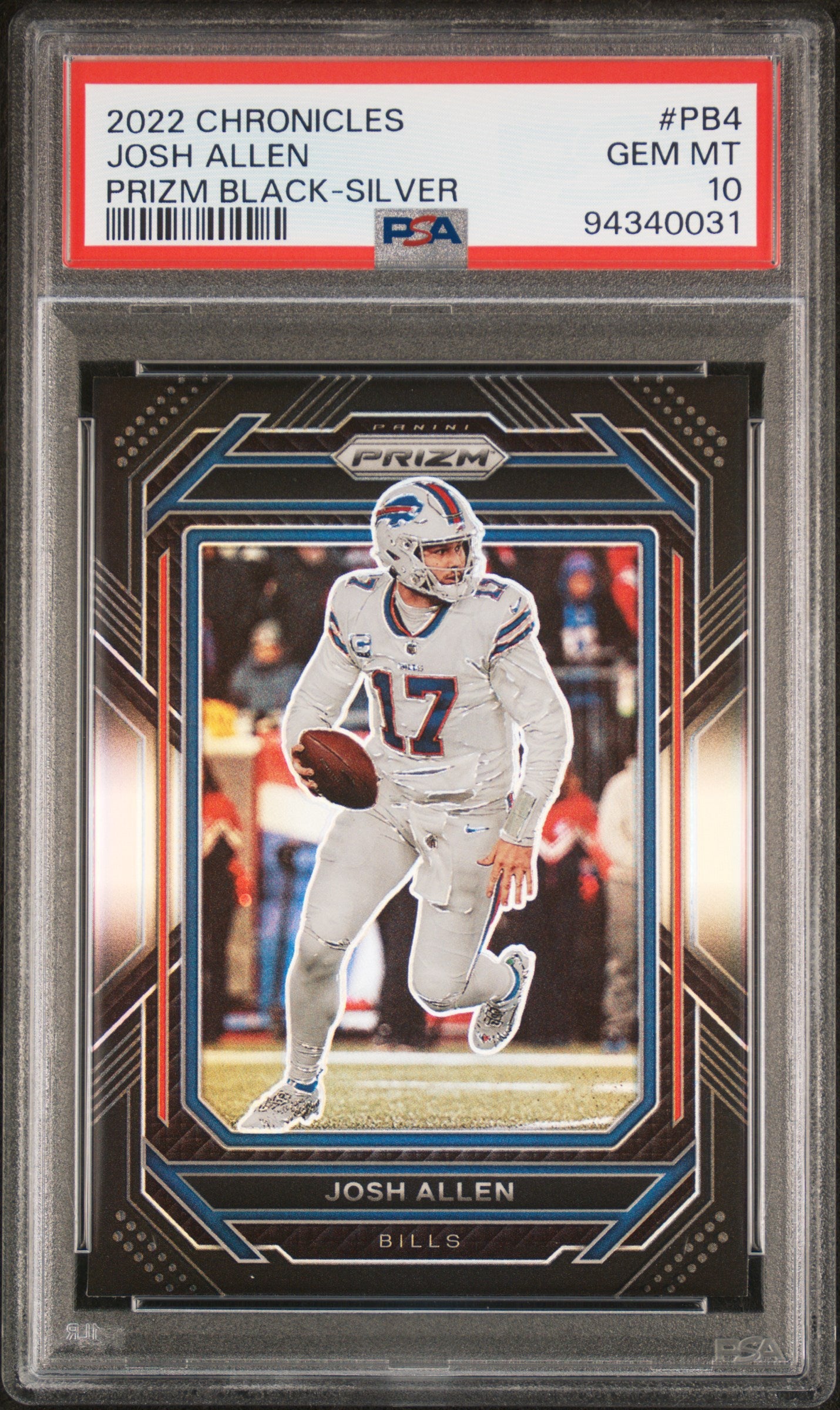 Josh Allen 2022 Panini Chronicles Prizm Black Silver Football Card #PB4 Graded PSA 10 Cert #94340031-Powers Sports Memorabilia