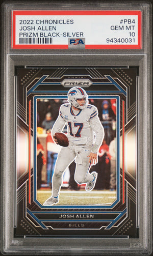 Josh Allen 2022 Panini Chronicles Prizm Black Silver Football Card #PB4 Graded PSA 10 Cert #94340031-Powers Sports Memorabilia