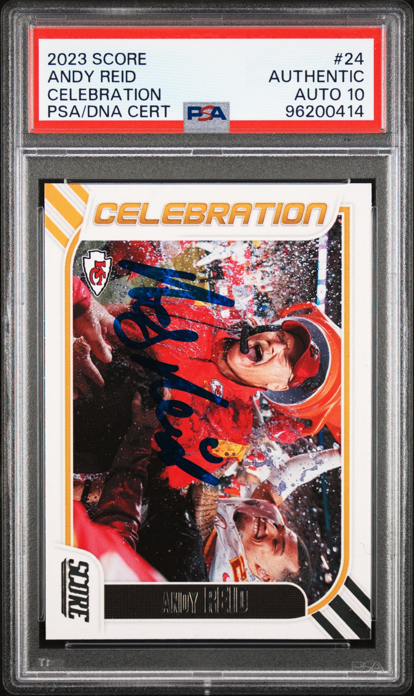 Andy Reid 2023 Score Celebration Signed Football Card #24 Auto Graded PSA 10 414-Powers Sports Memorabilia