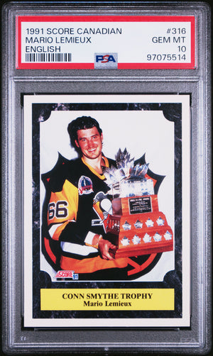 Mario Lemieux 1991 Score Canadian English Hockey Card #316 Graded PSA 10 Cert #97075514-Powers Sports Memorabilia
