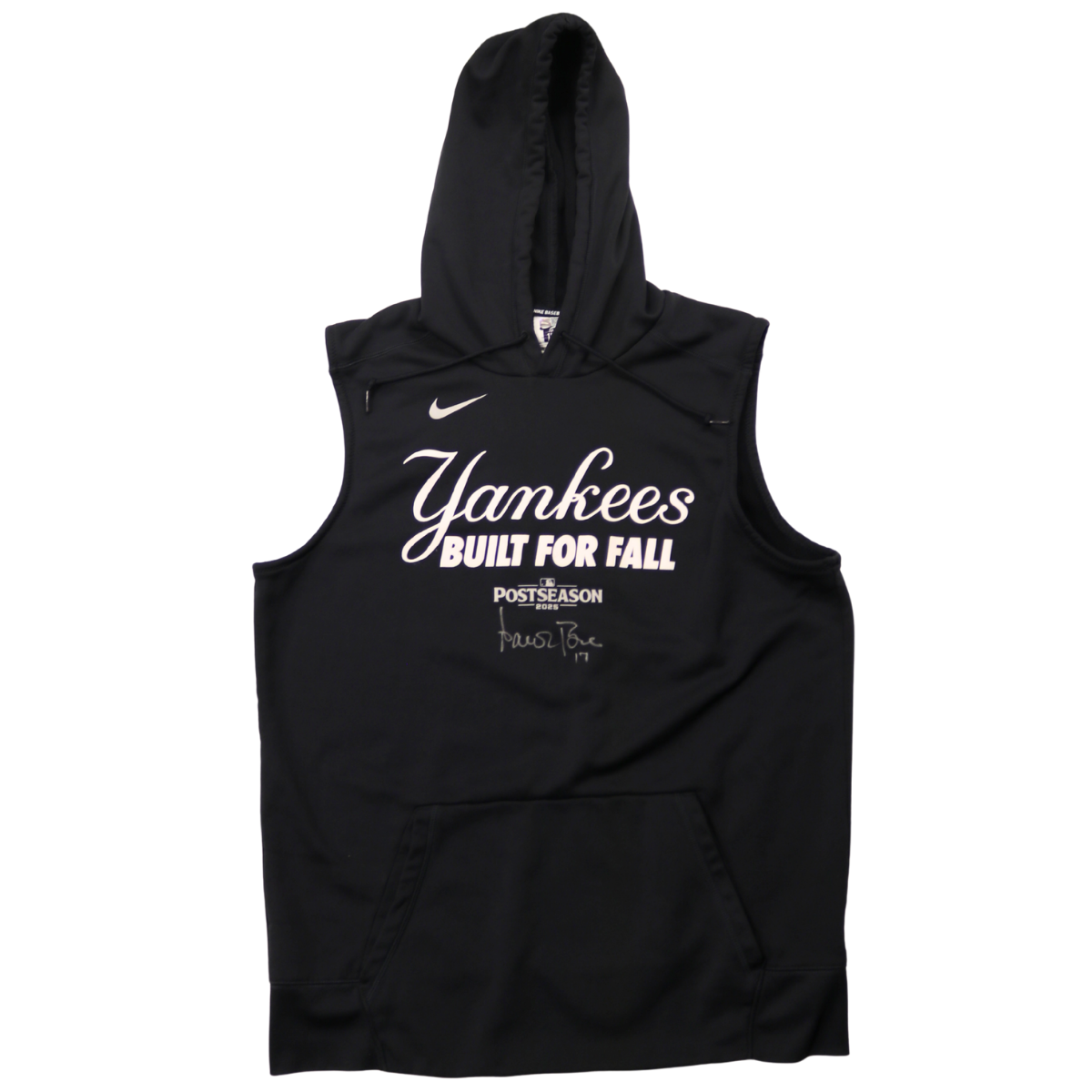 Aaron Boone Yankees Signed Game Used 2025 Postseason Cut off Hoodie-Powers Sports Memorabilia