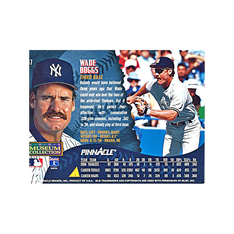 Wade Boggs New York Yankees 1995 Pinnacle #47 Museum Collection Signed Trading Card-Powers Sports Memorabilia
