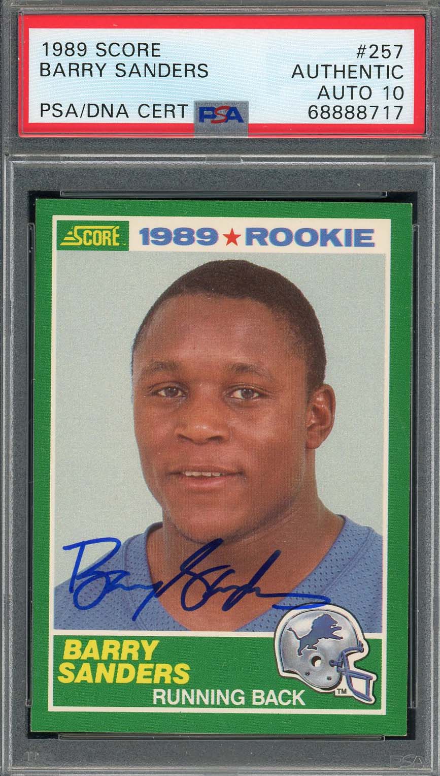 Barry Sanders 1989 Score Signed Rookie Card #257 Auto Graded PSA 10 68888717-Powers Sports Memorabilia