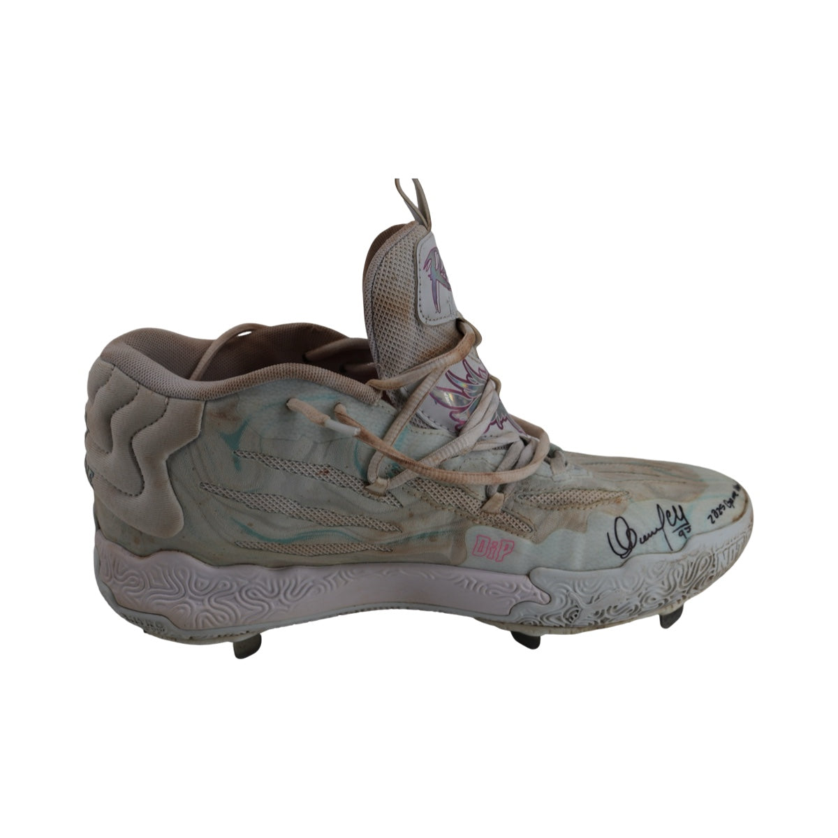Oswaldo Cabrera New York Yankees Signed Inscribed 2025 Game Used Lamelo Ball Puma MB.03 Iridescent Cleats-Powers Sports Memorabilia