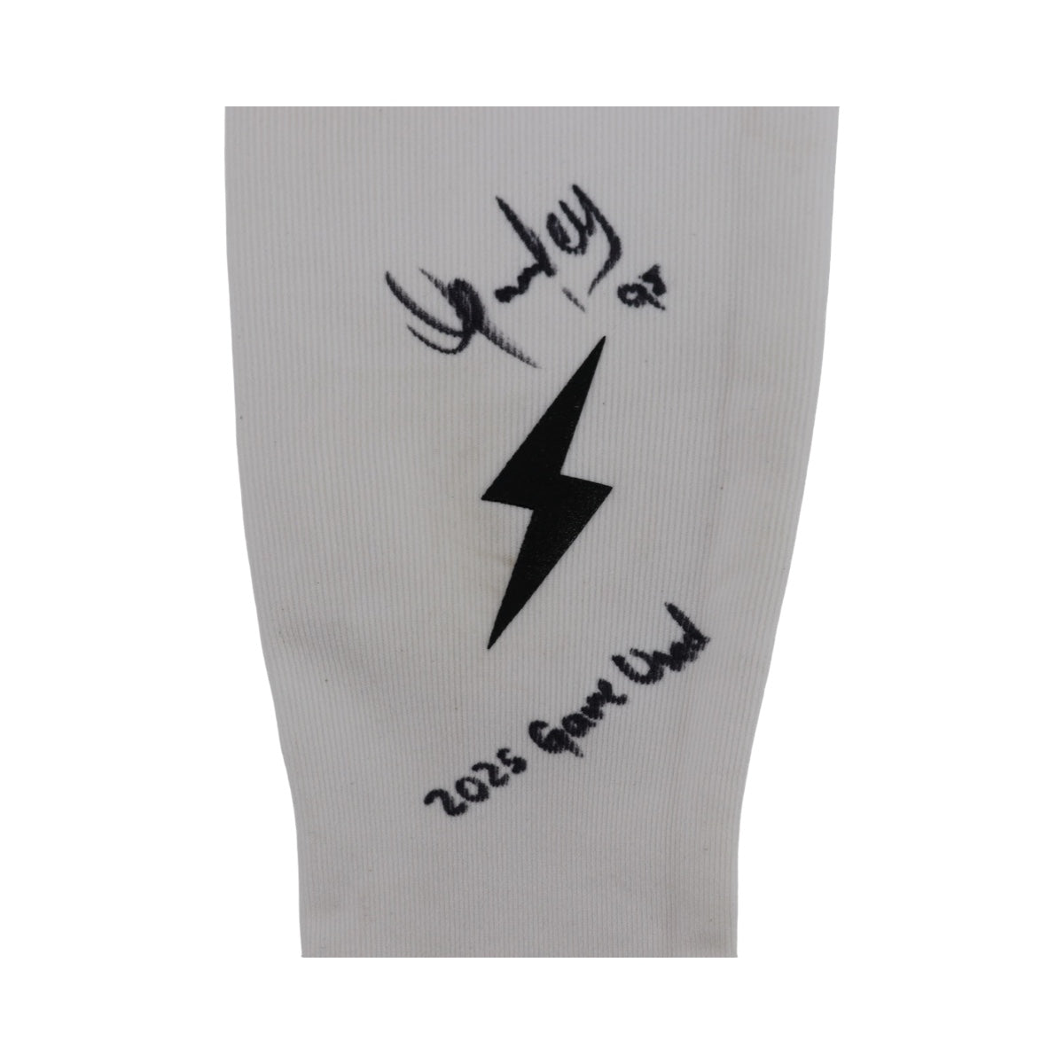 Oswaldo Cabrera New York Yankees Signed Inscribed Bruce Bolt White 2025 Game Used Long Arm Sleeve (/Cabrera LOA)-Powers Sports Memorabilia