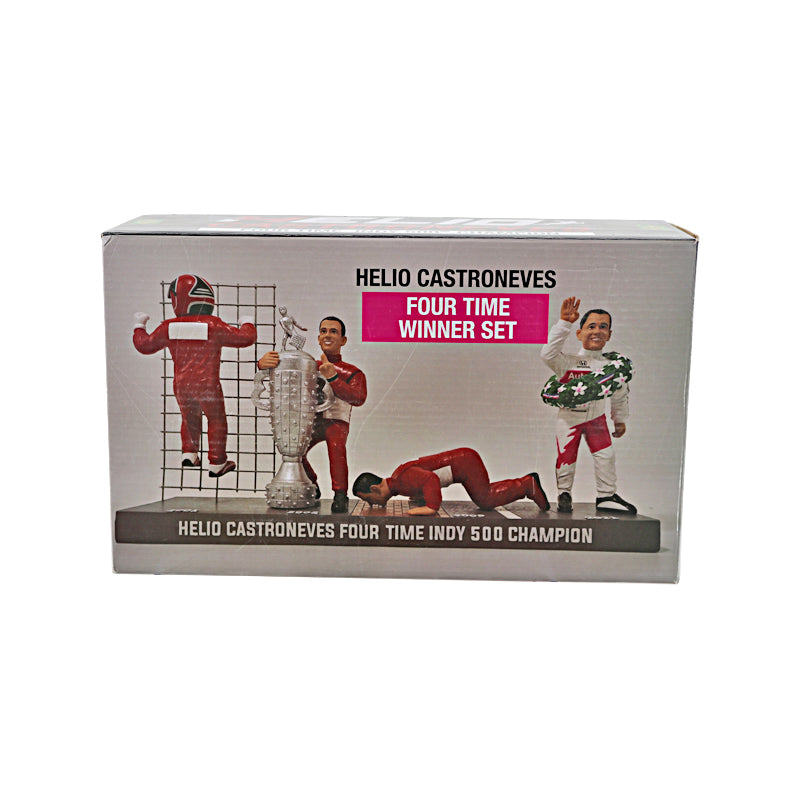 Helio Castroneves Signed 4X Indianapolis 500 Champion Figurine Set - L/E 118 of 2021 (Low Sports Holo)-Powers Sports Memorabilia