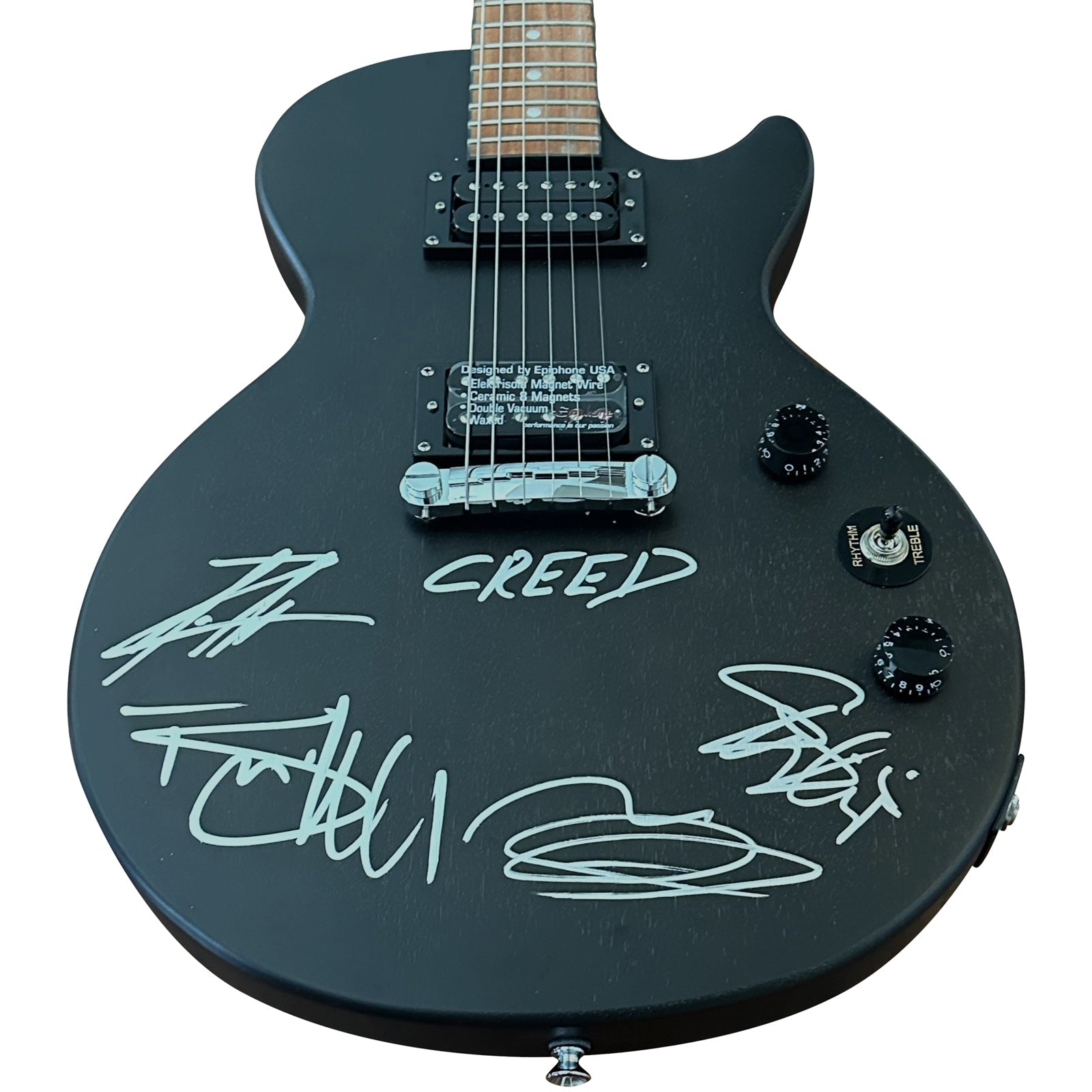 Autographed Creed Band Black Epiphone Electric Guitar - JSA-Powers Sports Memorabilia