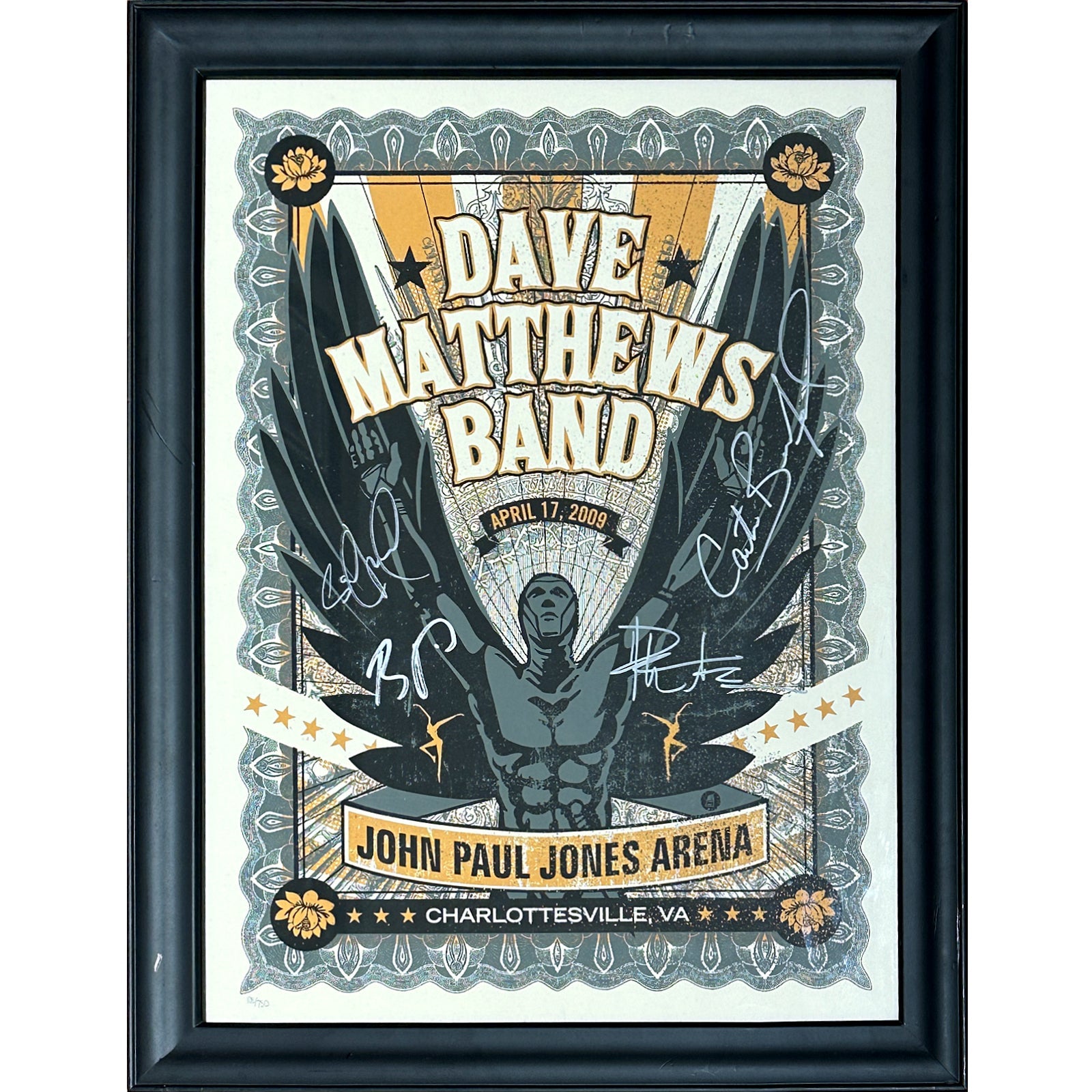 Autographed Dave Matthews Band Music Poster Deluxe Framed and signed by the Band - JSA Letter-Powers Sports Memorabilia